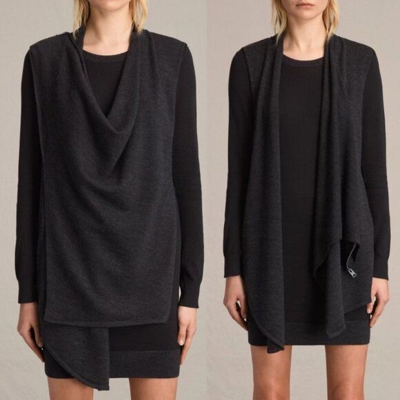All Saints Dresses & Skirts - ALL SAINTS Drina Merino Wool Draped Convertible Sweater Knit Dress BlackGray 4 S